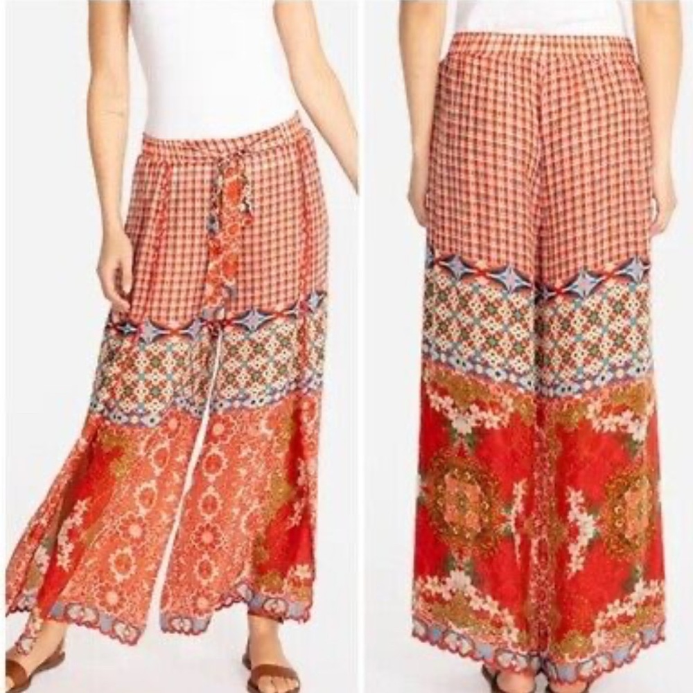 Johnny Was Orange Pattern Wide Leg Pant with Slit